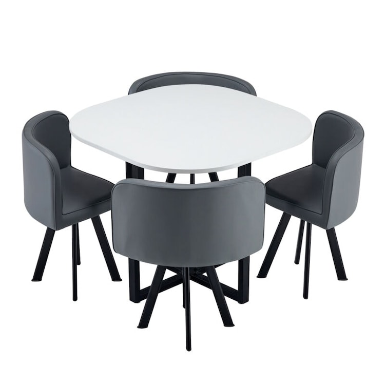 5 Piece Modern Dining Set White Table With Grey Chairs