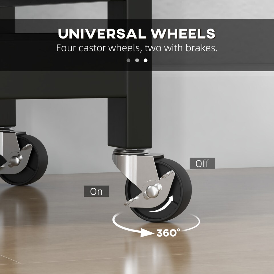 image 1 of HOMCOM Rolling Kitchen Island Cart, Bar Serving Cart, Compact Trolley on Wheels with Wood Top, Shelves & Drawers for Home Dining Area, Black