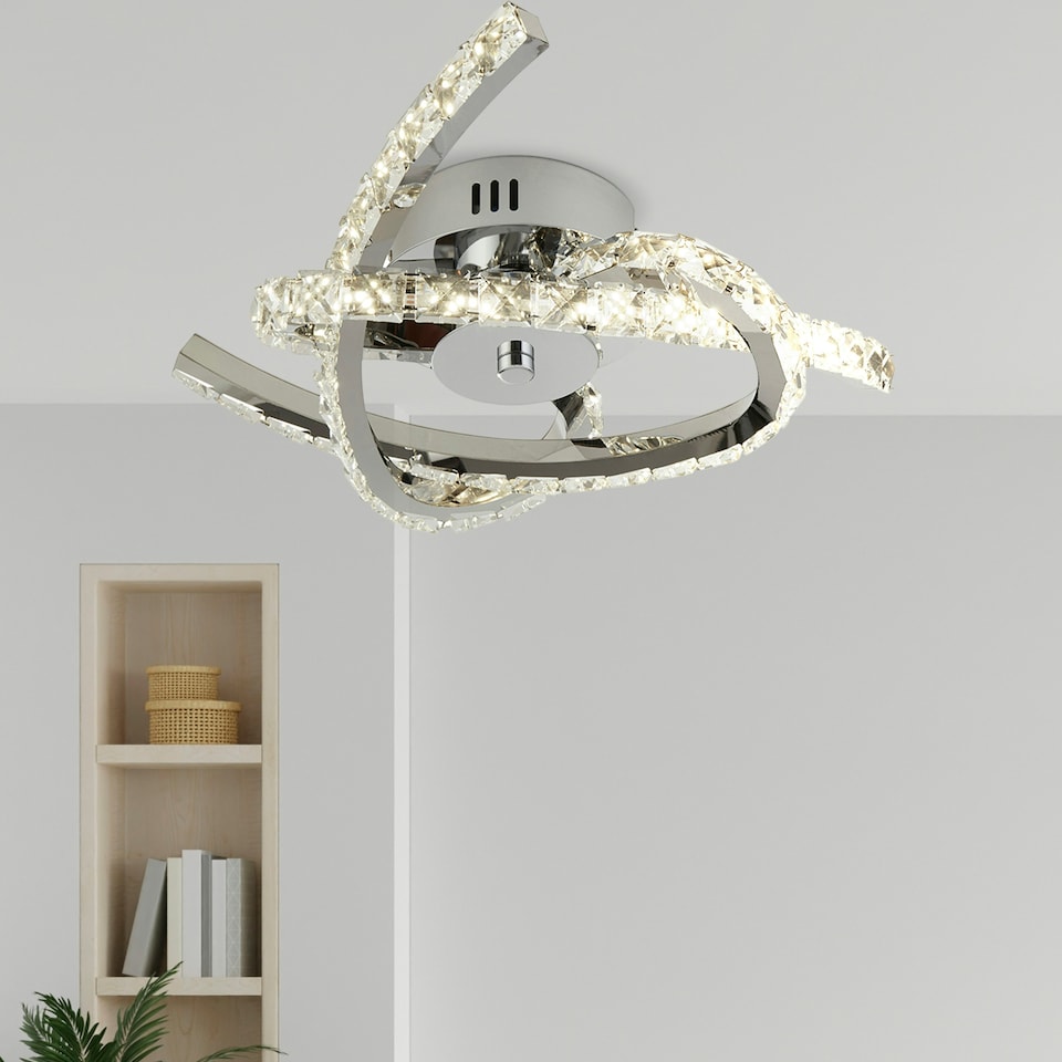 image 1 of 3 Arm LED Semi Flush, Crystal Inserts