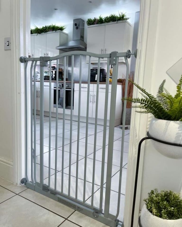 image 1 of Bettacare Extra Tall Curved Top Dog Gate, 152cm - 161cm, Matt Grey, Extra Tall 100cm in Height, Pressure Fit Pet Gate | Grey