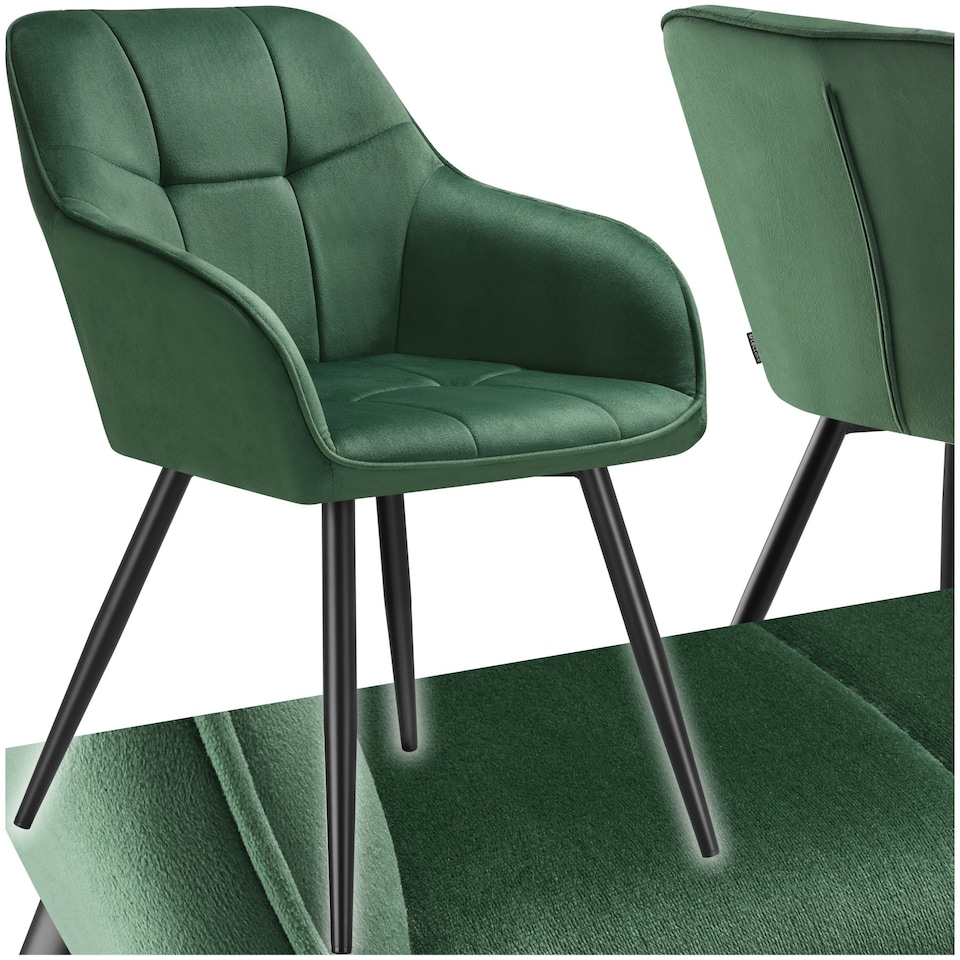 image 1 of Dining Chair Marilyn - velvet look, quilted pattern - per piece Green | Dark Green/Black