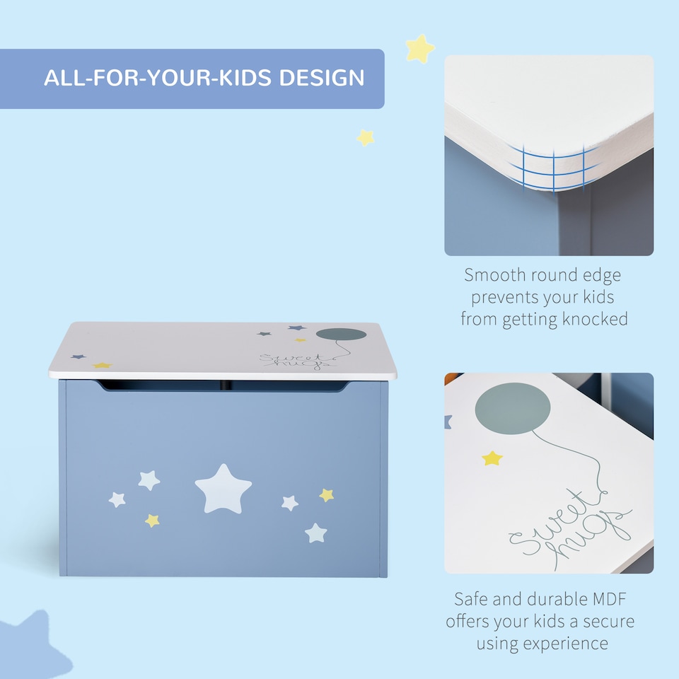 image 1 of HOMCOM Kids Wooden Toy Box Children Storage Chest Organiser Side Handle Blue
