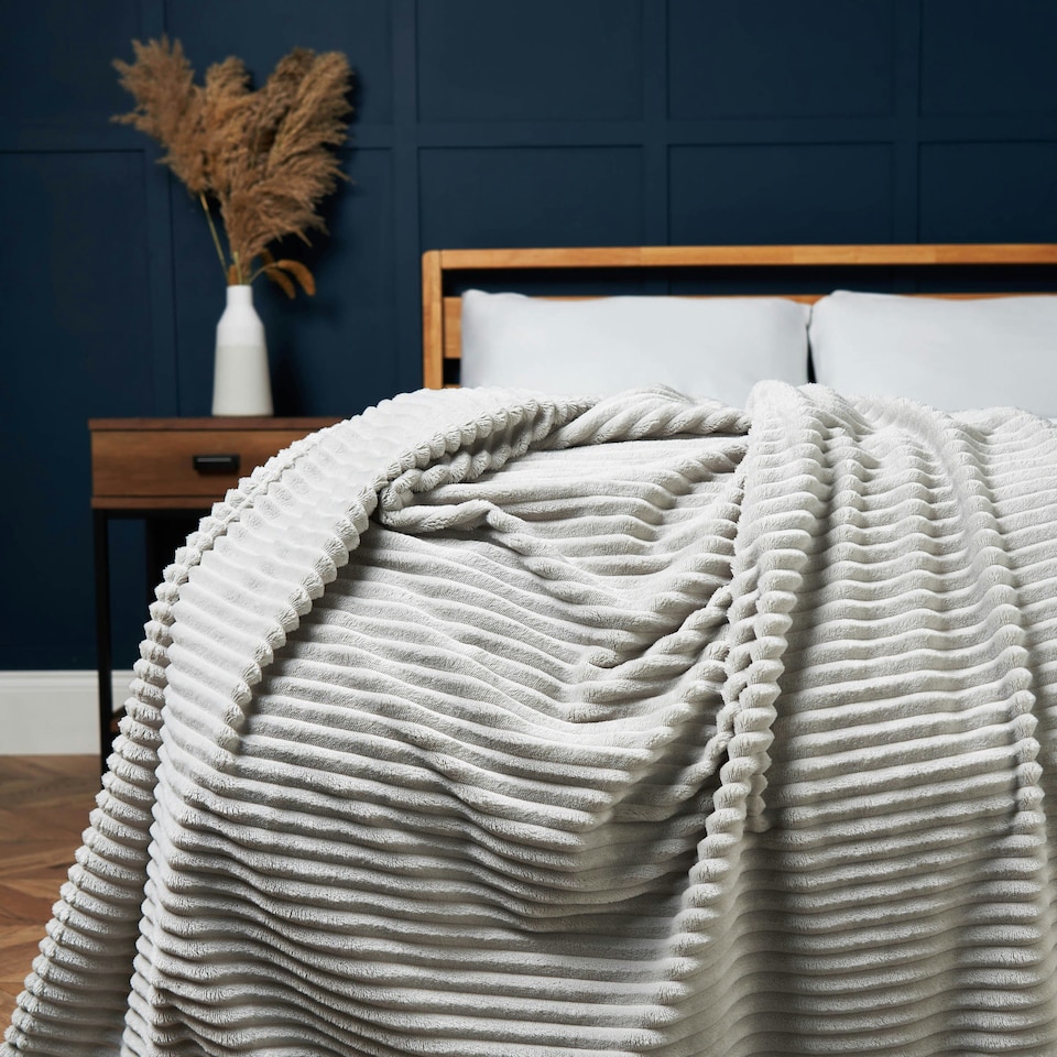 image 1 of BHS Luxury Ribbon Velvet Throw, Silver Grey | Silver