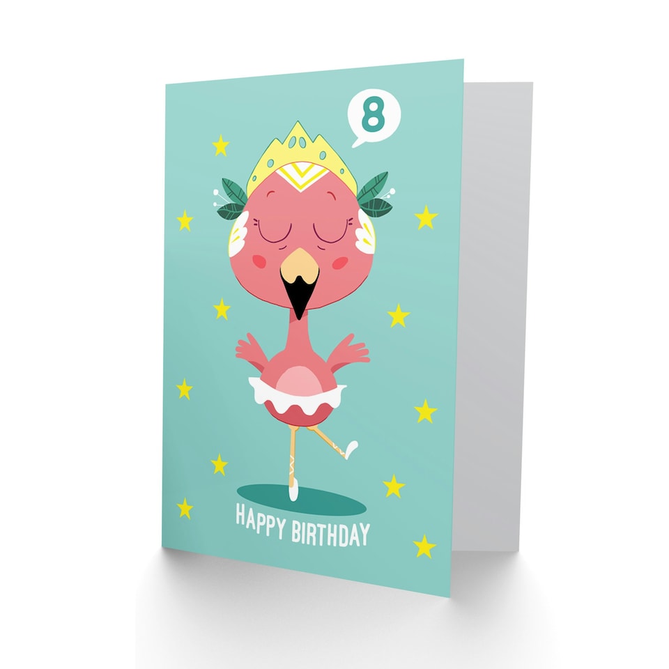 image 1 of Kawaii Ballet Flamingo Age 8 Year Old Child Kids 8th Birthday Card