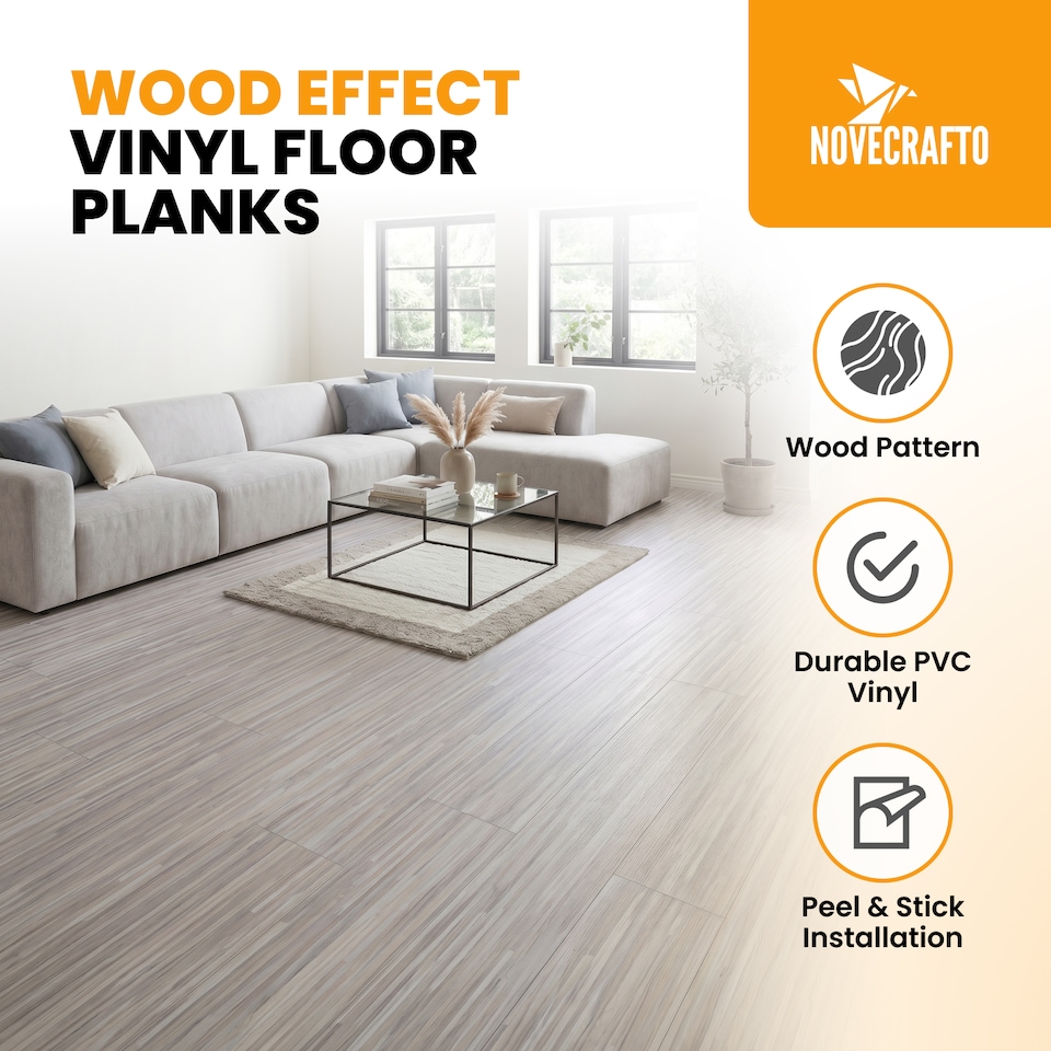image 1 of Self Adhesive Floor Planks | 36x5.98in (91.4x15.2cm) Each | Peel & Stick Vinyl Flooring | Slatewood Flow Effect | Waterproof Tiles for Home DIY Floors | Brown | 1.39 sqm