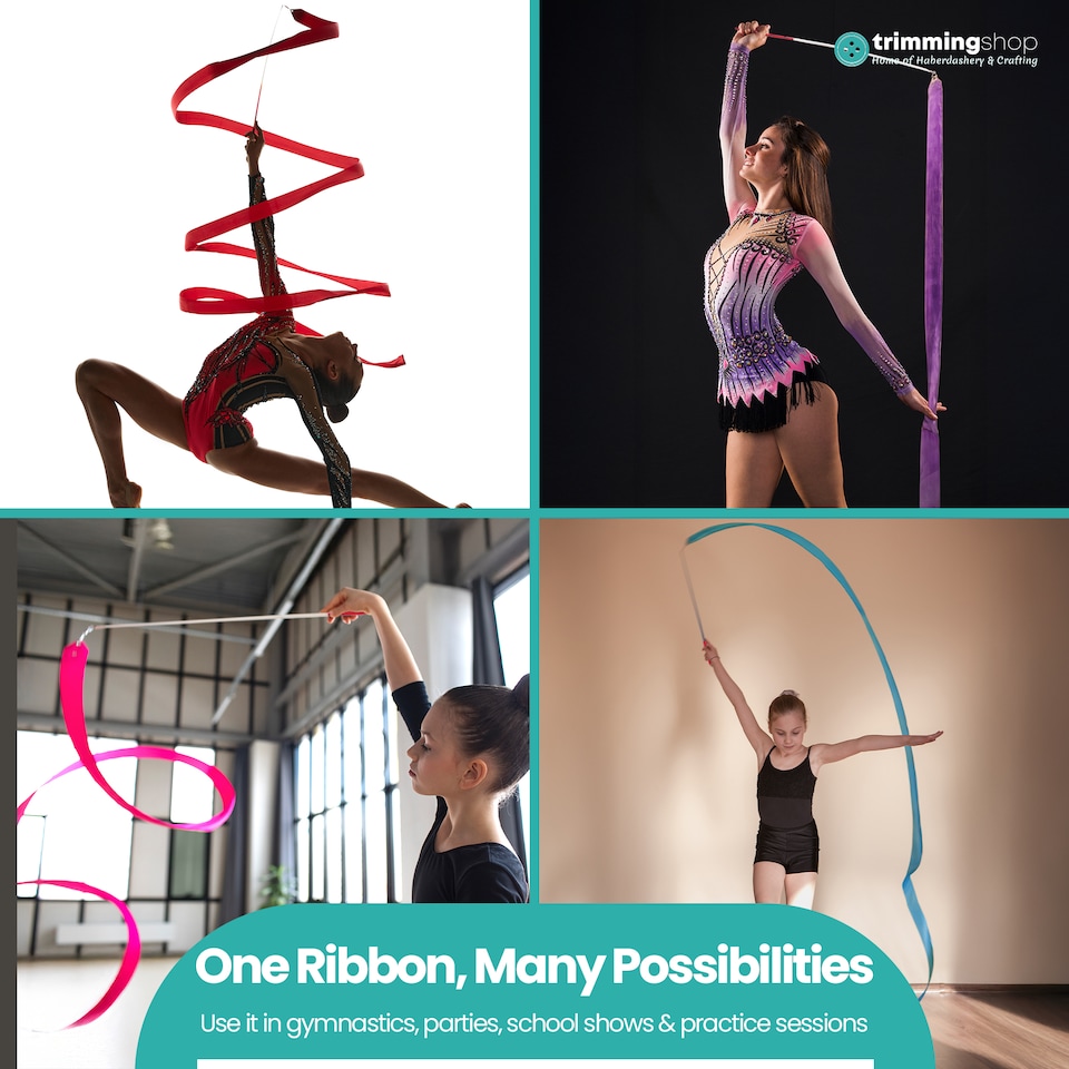 image 1 of 4 Metres Gymnastics Ribbon Wand, Satin Dance Streamer - 1pc