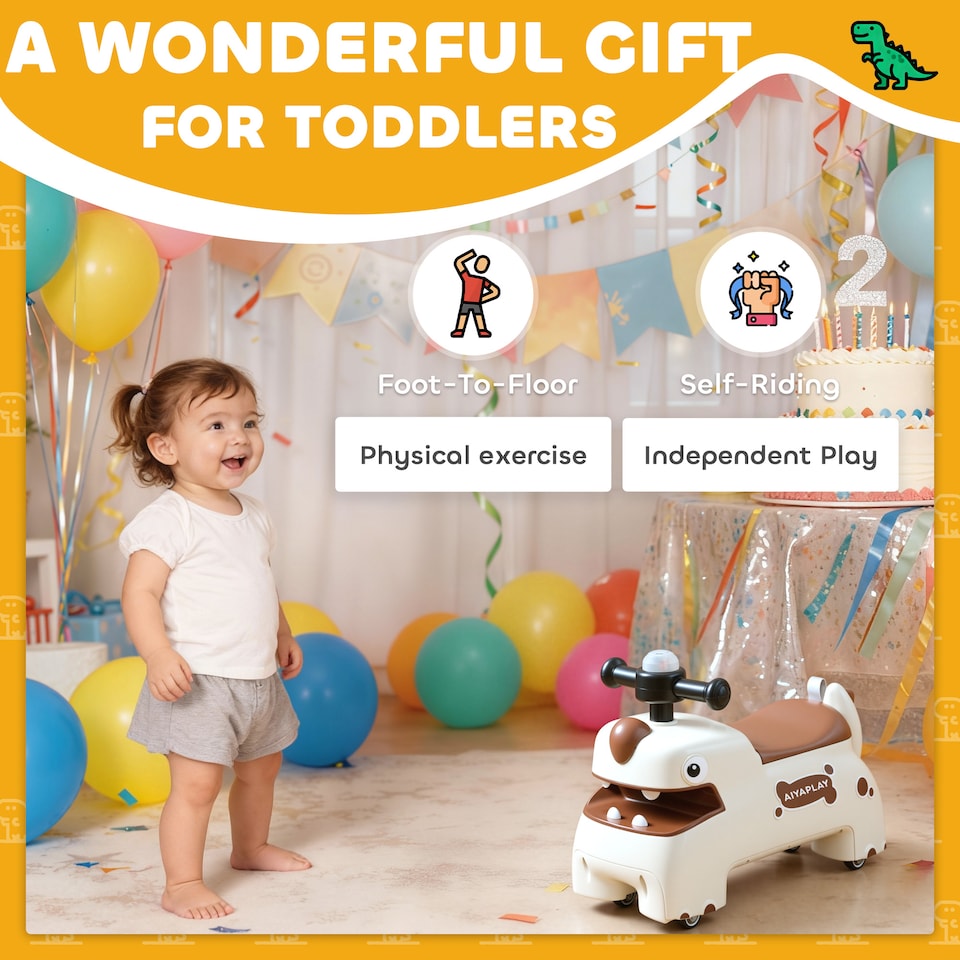 image 1 of AIYAPLAY Kids Ride On Car, Dinosaur Shape Baby Toddler Walker, Cream White