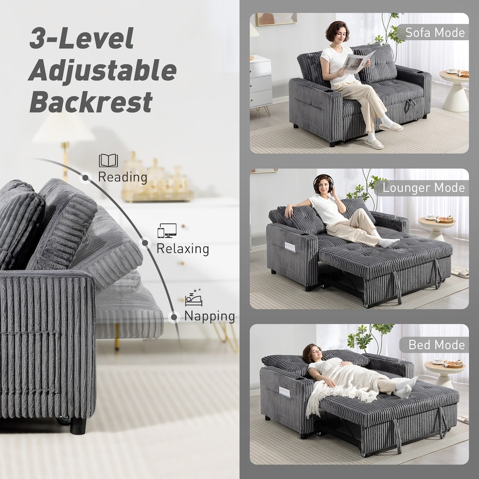 image 1 of HOMCOM 2 Seater Sofa Bed, Click Clack Pull Out Bed Settee, Charcoal Grey | Grey