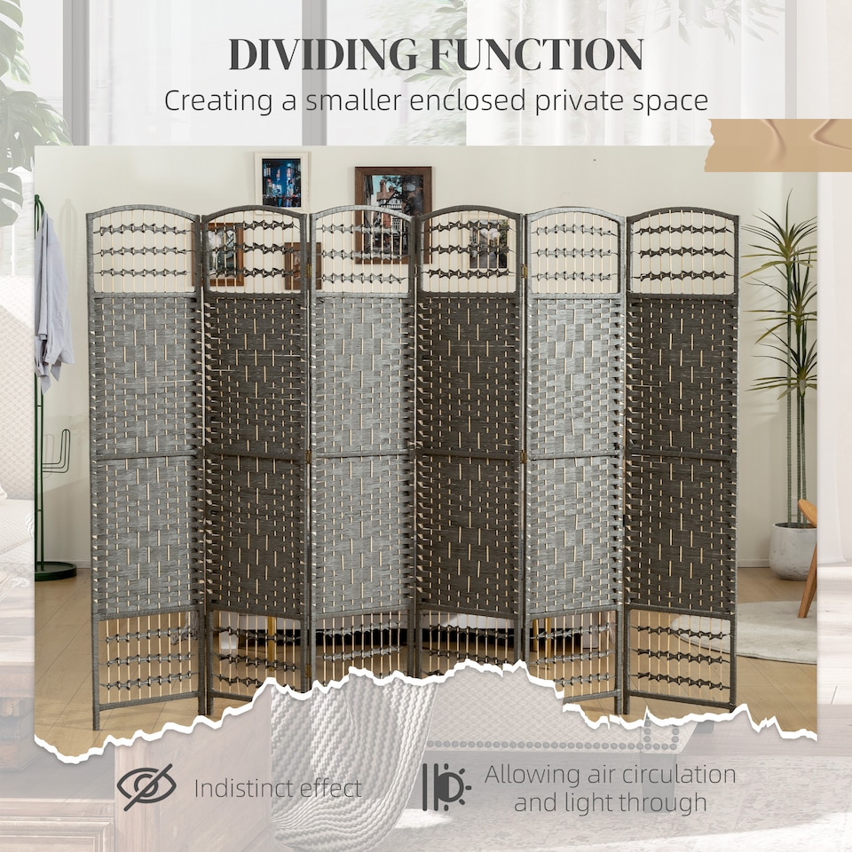 image 1 of HOMCOM 4 Panel Folding Privacy Screen with Pine Wood Frame, Dark Grey