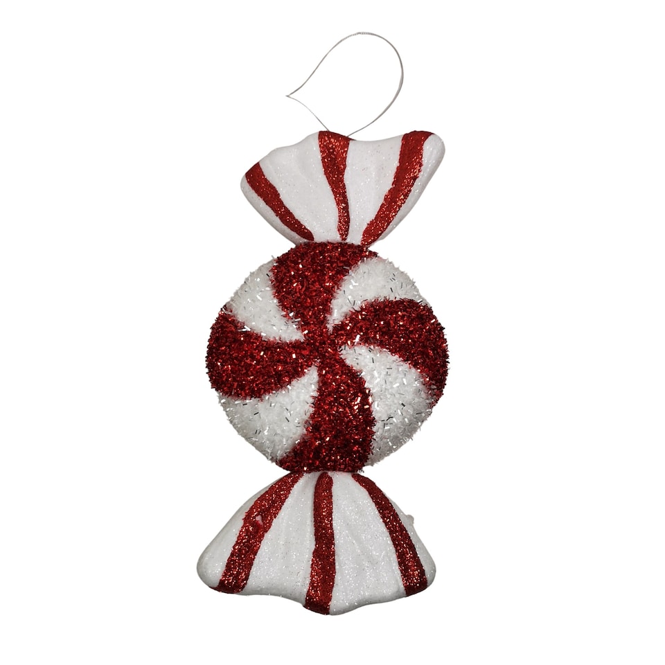 image 1 of 28cm Red and White Glitter Candy Stripe Sweet Hanging Christmas Decoration