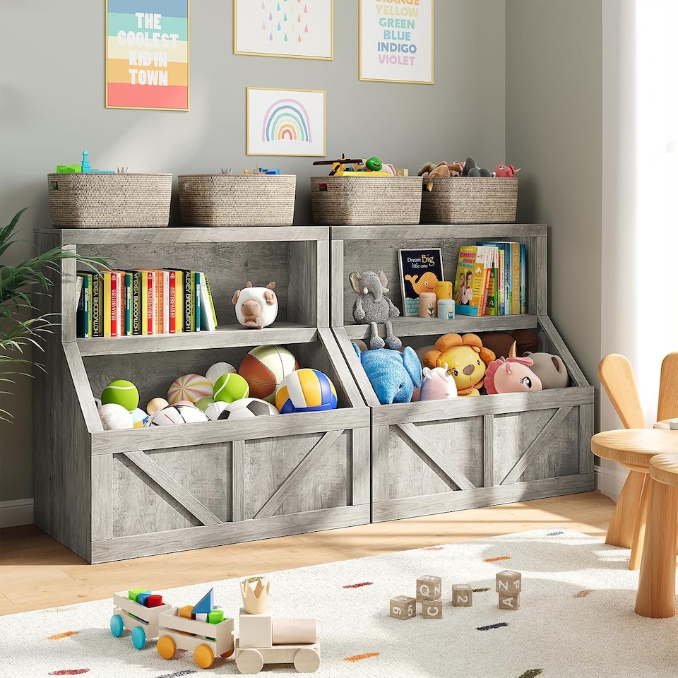 image 1 of London Boutique Kids Bookshelf Toy Storage Cabinet 2-Tier Wooden Organiser 80x42x81cm
