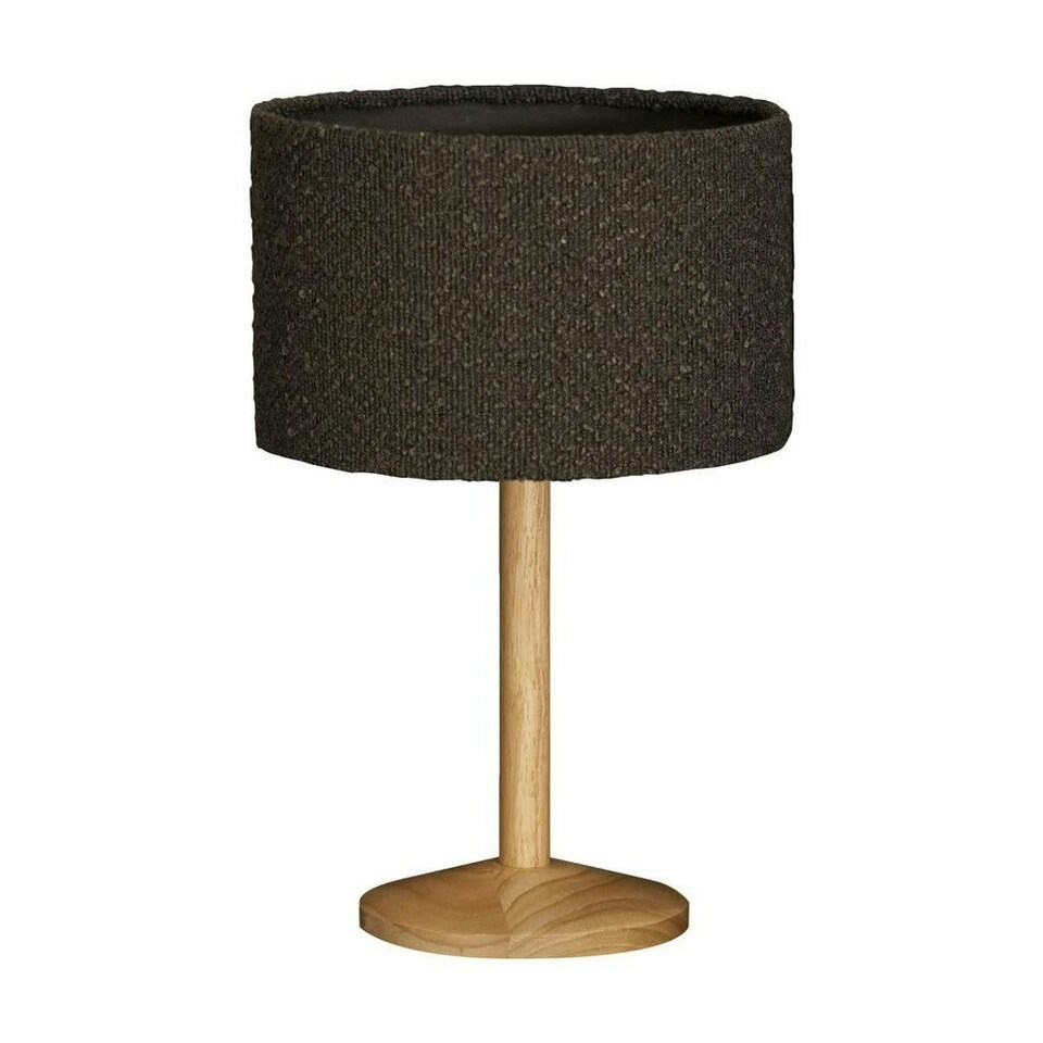 image 1 of ValueLights Triston Oak Effect Natural Table Lamp with Small Drum Shade and LED Bulb