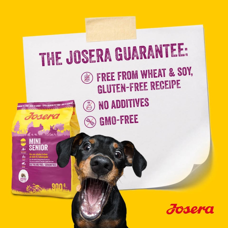 image 1 of Josera Mini Senior Salmon | Complete dry food for toy & small dogs | Grain free | Single meat protein | Smaller kibble | Herbs & fruits | 0.9kg