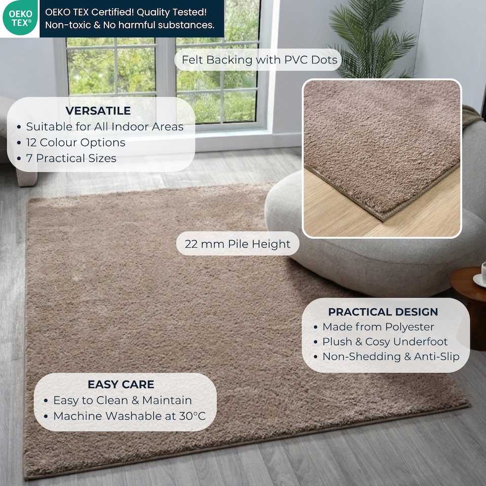 image 1 of Comfy Washable Low Pile Living Room Plain Area Rug