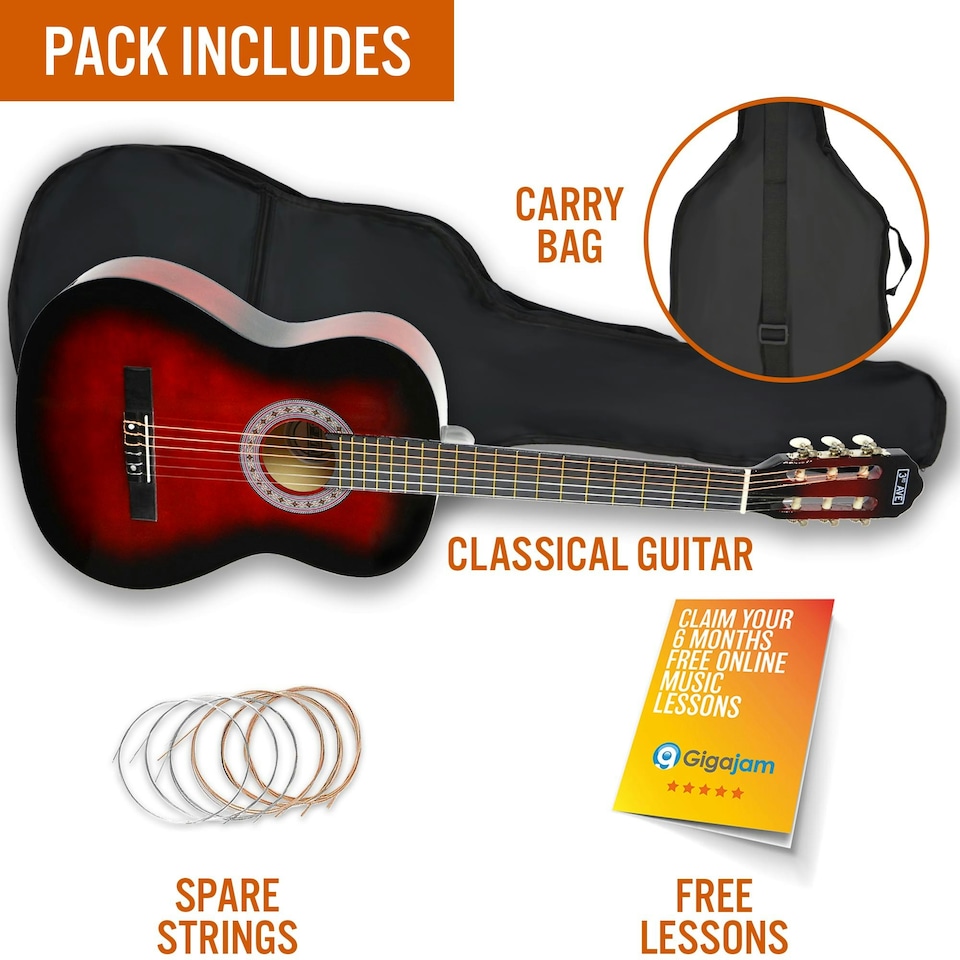 image 1 of 3rd Avenue 3/4 Size Classical Guitar Pack Red