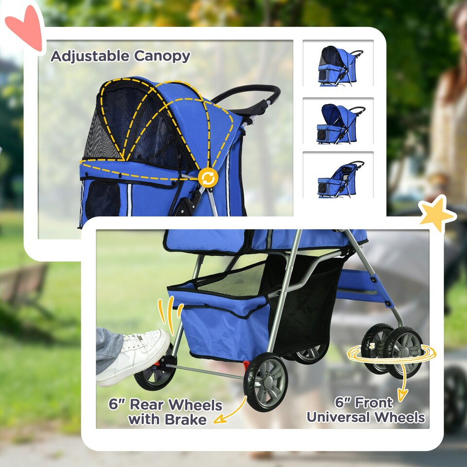 image 1 of PawHut Pet Stroller Carrier Foldable Deluxe Jogger Walk Travel Dog Cat Blue