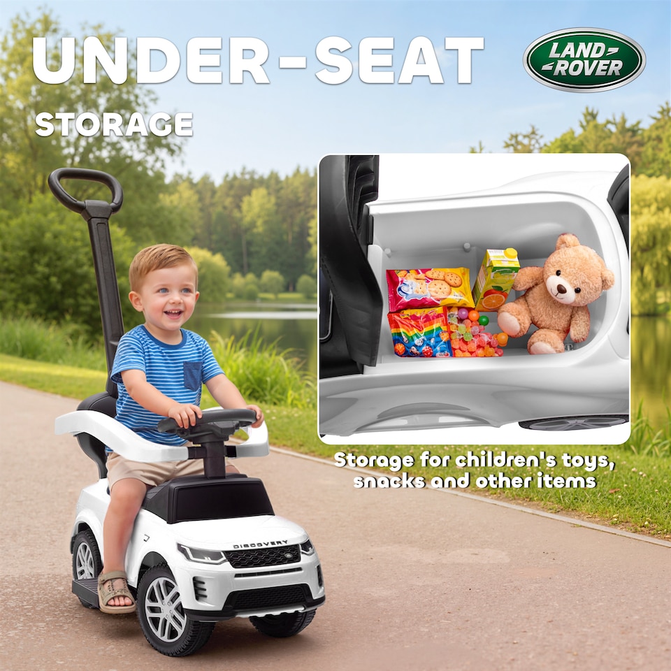 image 1 of AIYAPLAY Land Rover Licensed Baby Push Car, 2-in-1 Ride on Car, White