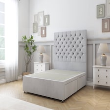 Sloomy Mayfair Silver Naples Divan Bed Base 2 Drawers Same Side With 26 Inch Strutted Headboard | Silver | Silver | King | 1