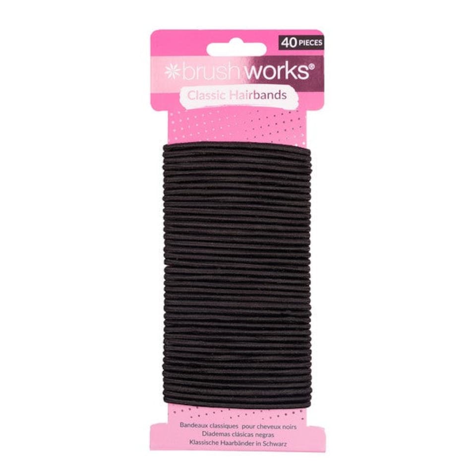 image 1 of Brushworks Classic Black No-Snag Hairbands, 40 Pack | Black | Black