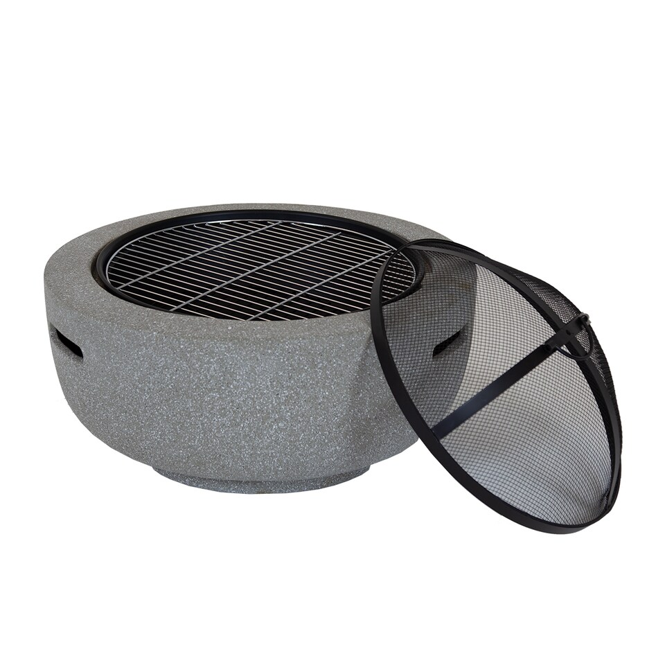 image 1 of Charles Bentley 60cm Round Magnesia Fire Pit with Mesh Cover Cooking Grill