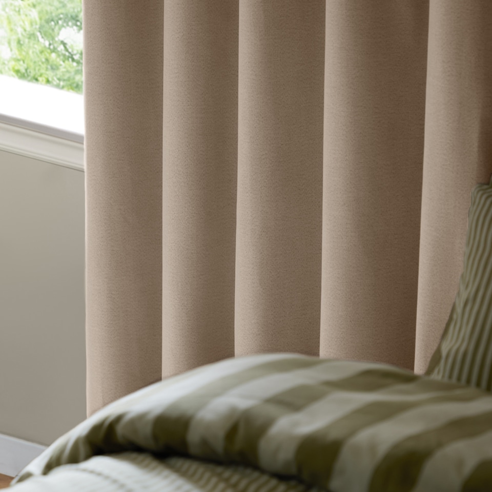 image 1 of Furn The Ultimate Blackout Textured Woven Eyelet Curtain Pair | Cream | Natural | 1