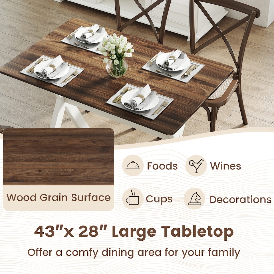 image 1 of COSTWAY Modern Dining Table Wooden Kitchen Table with X-shaped Frame-Brown
