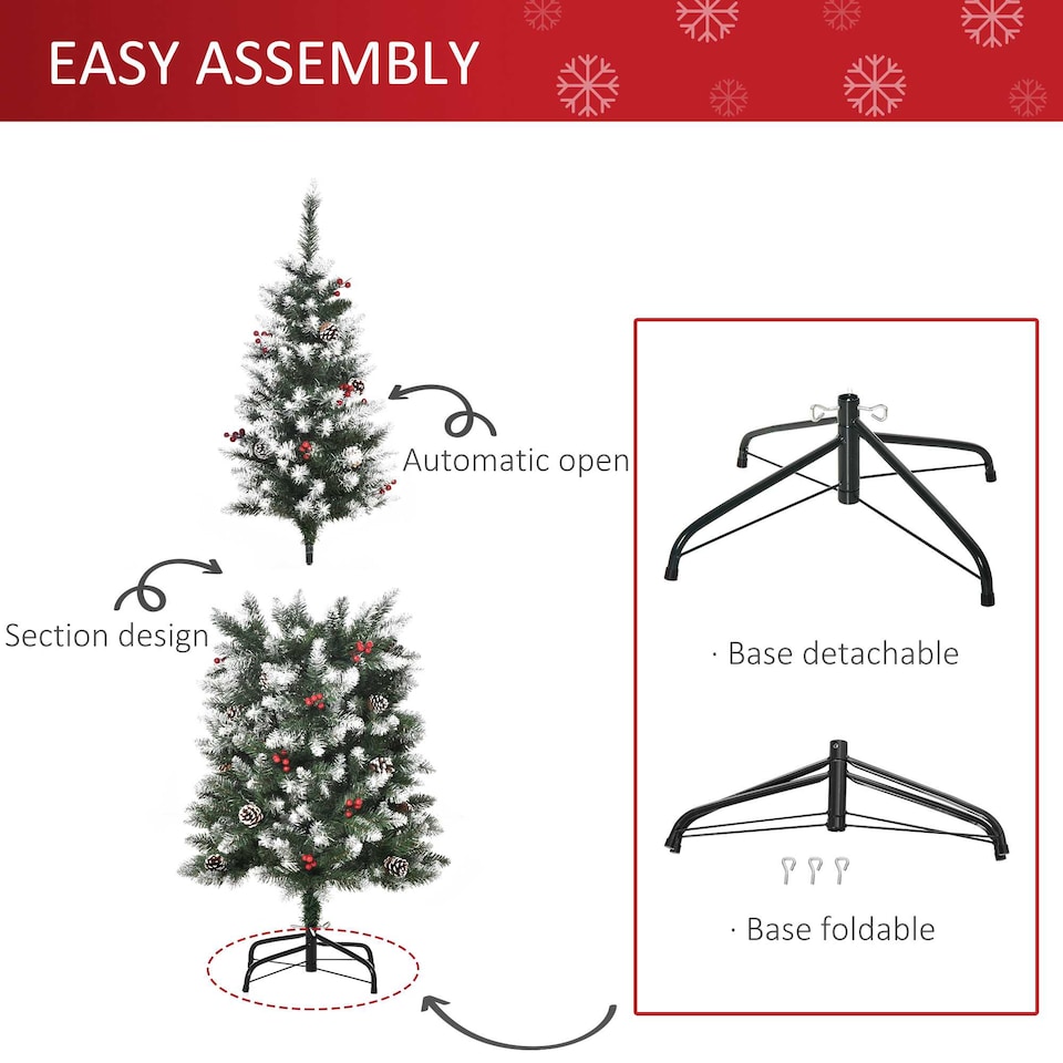 image 1 of HOMCOM 5FT Artificial Christmas Tree mas Pencil Tree with Red Berries and Pinecones Holiday Home Indoor Decoration with Foldable Feet, Green