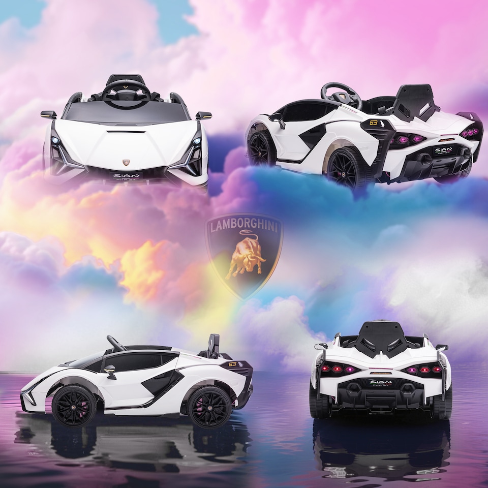image 1 of HOMCOM Lamborghini Sian Licensed 12V Electric Car for Kids 2 Motors Toy Car with Remote Control Music Lights MP3 for 3-5 Years White