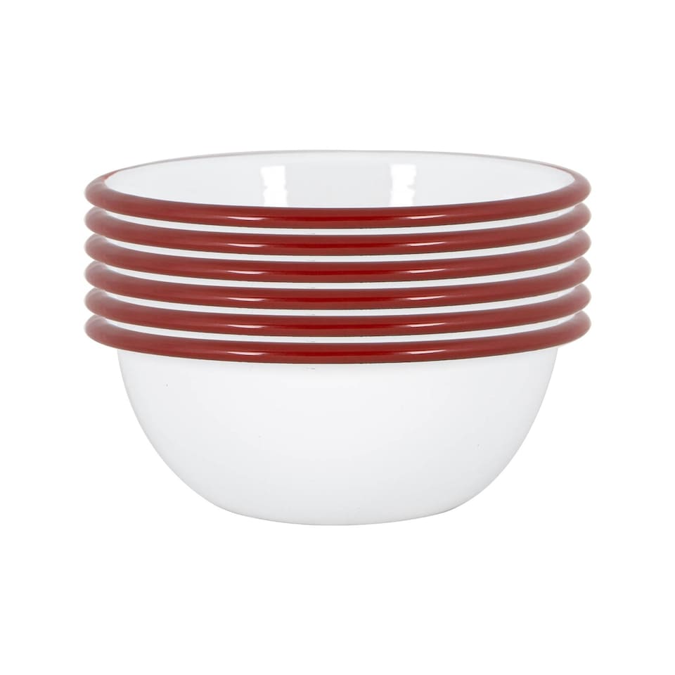 image 1 of Argon Tableware White Enamel Bowls - 16cm - Red - Pack of 6 | Red | Red