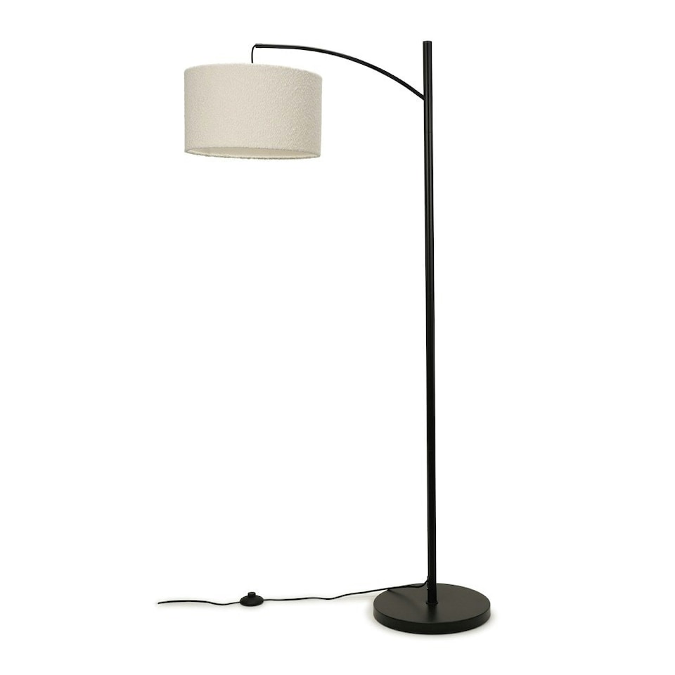 image 1 of ValueLights Preto Black Metal Curve Stem Floor Lamp with a Cream Boucle Shade - Bulb Included | Cream