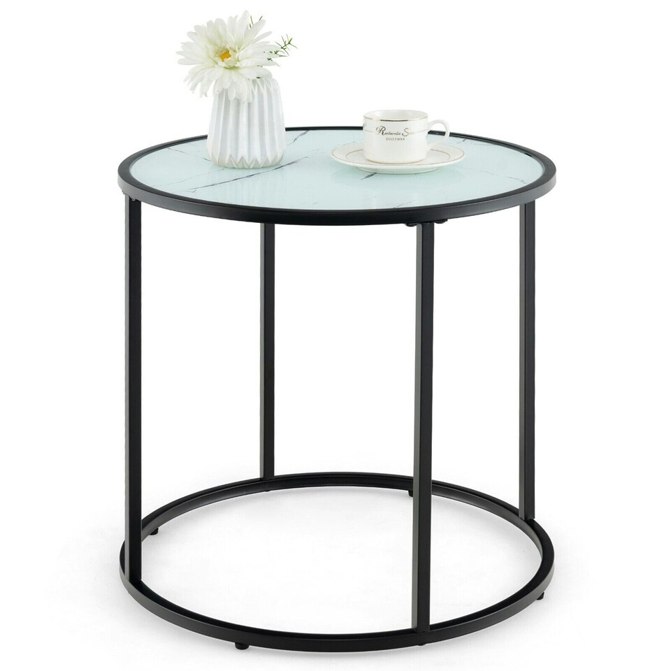 image 1 of COSTWAY Glass End Table 50cm Round Side Table White