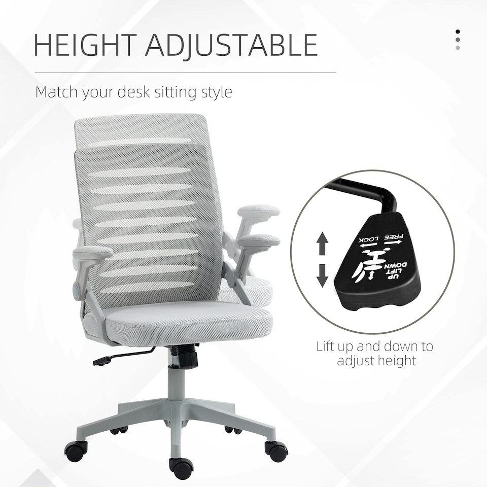 image 1 of Vinsetto Mesh Office Chair Home Swivel Task Chair with Arm, Grey