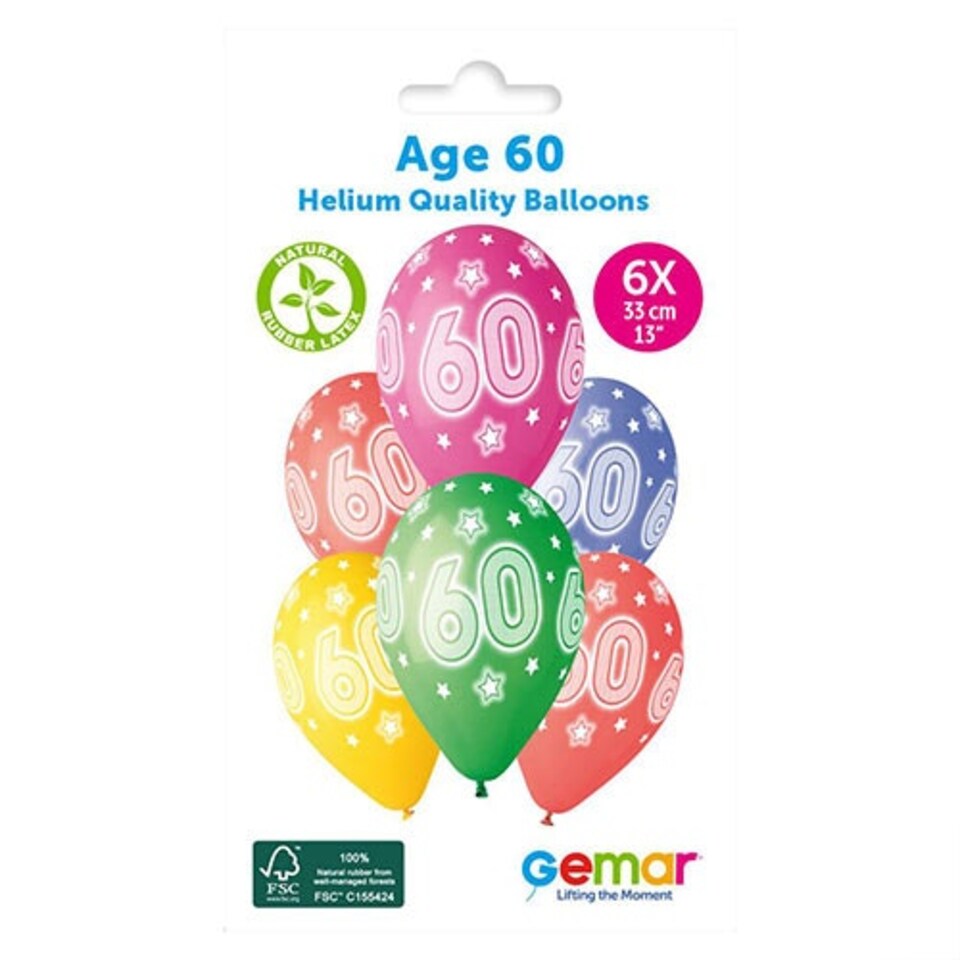 image 1 of Assorted Colour Cosmic Stars Age 60 Latex Balloons 33cm / 13 in - Pack of 6