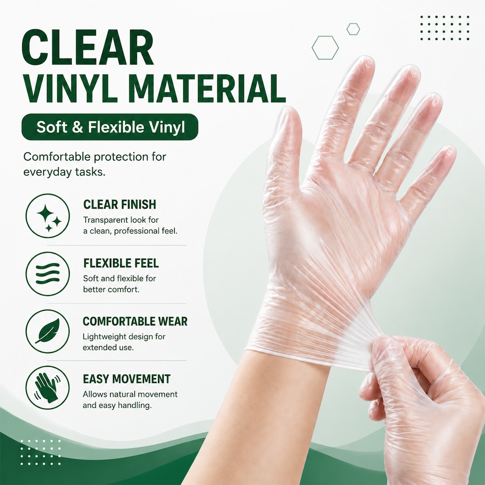image 1 of ECONX Clear Vinyl Gloves Latex Free And Powder Free Food Safe For Catering Multi-Purpose General Use Medium Size x 500pk