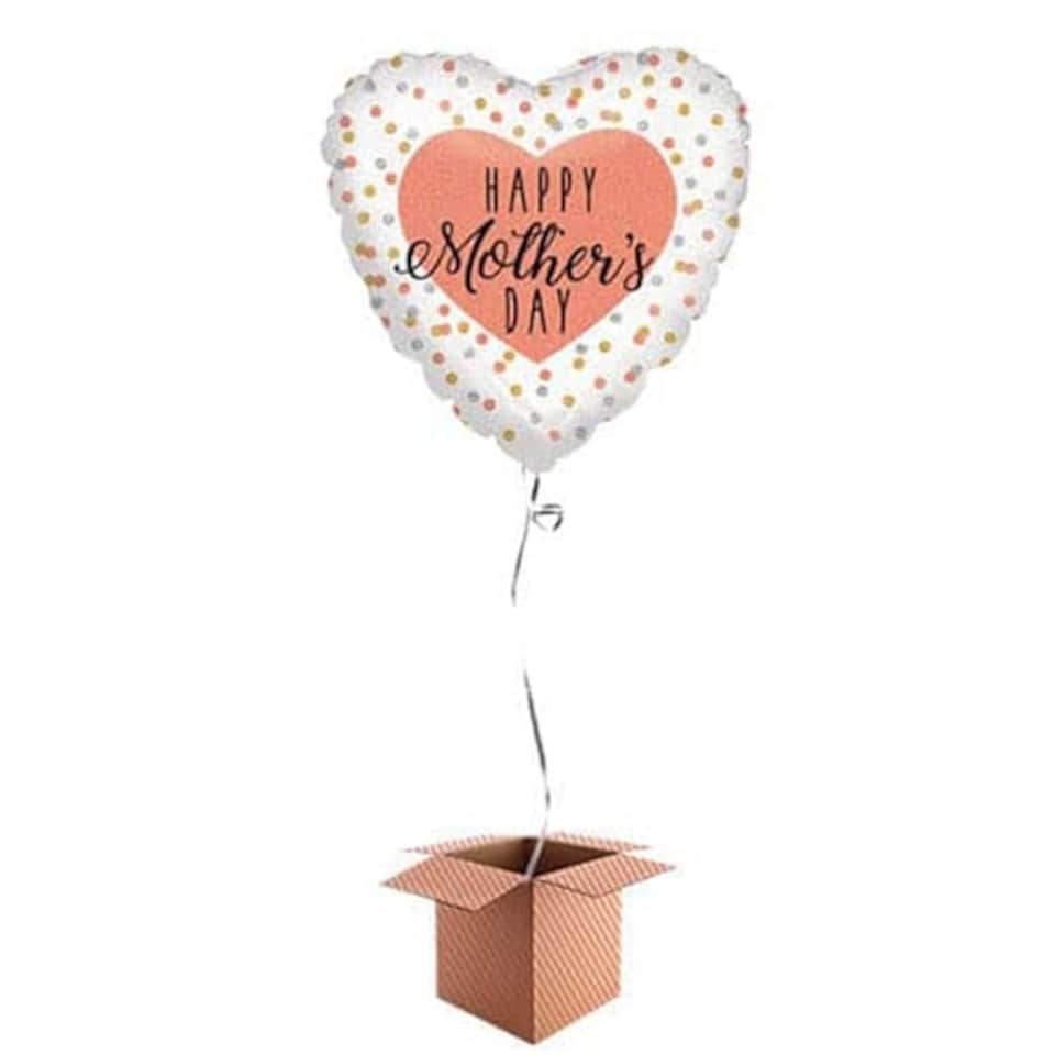 Happy Mother's Day Holographic Rose Gold Heart Helium Foil Balloon - Inflated Balloon in a Box