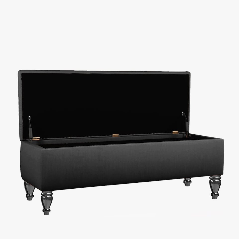 image 1 of Lisbon Plain 137cm Ottoman Storage Bench - Plush Velvet Shoe Bench - Black Upholstery Footstool with Storage