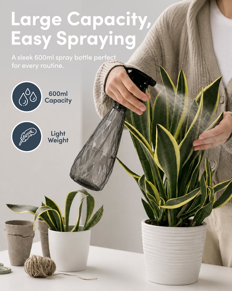 image 1 of Keplin 600ml Water Spray Bottles 2 Pack Adjustable Mist Nozzle for Plants