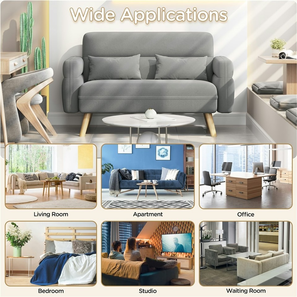 image 1 of Yaheetech Fabric Loveseat Sofa with Lumbar Pillows for Small Space