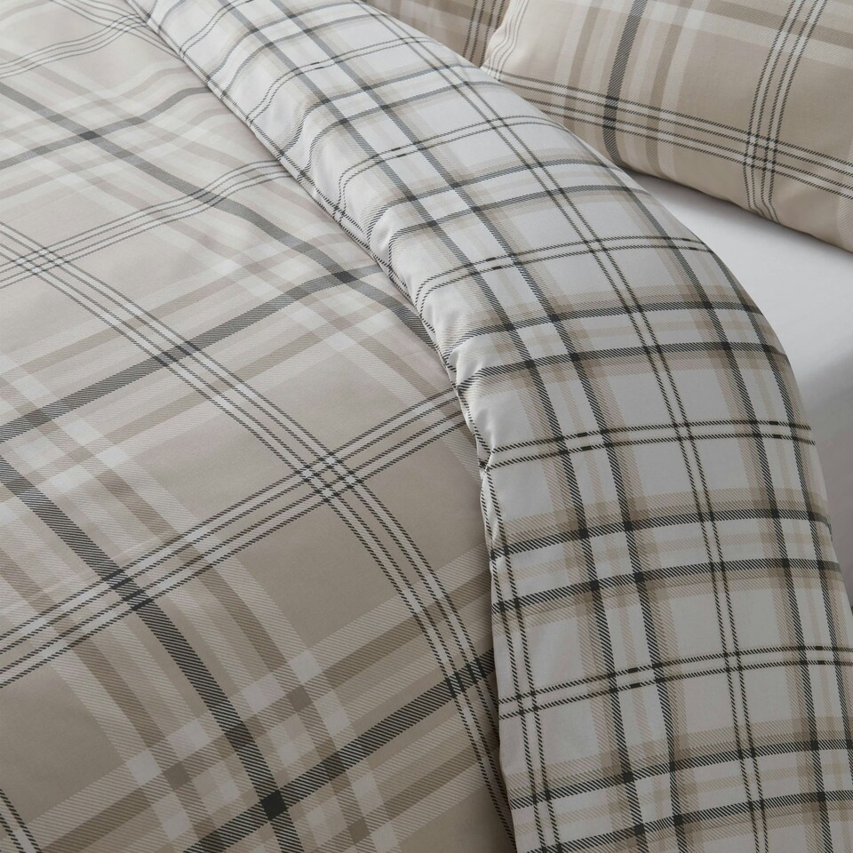 image 1 of Catherine Lansfield Kelso Check Reversible Duvet Cover Set Natural Cream | Natural | Single