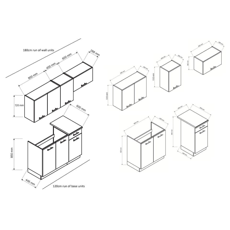 image 1 of Lina Kitchen Cabinets 5 Unit Set Sink, Base & Wall Units - Black Grey 1800mm
