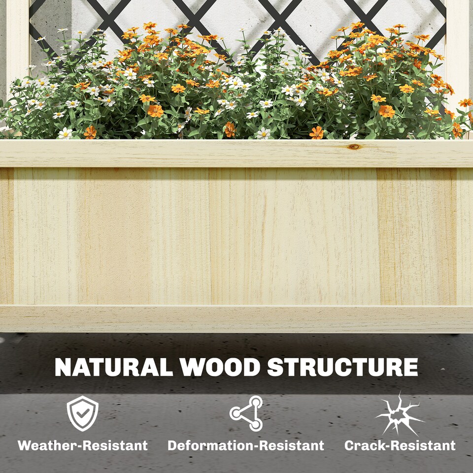 image 1 of Outsunny Garden Bed w/Metal Trellis, Wooden Elevated Planter Box, Natural | Brown | Natural wood | 72W x 36D x 168H cm