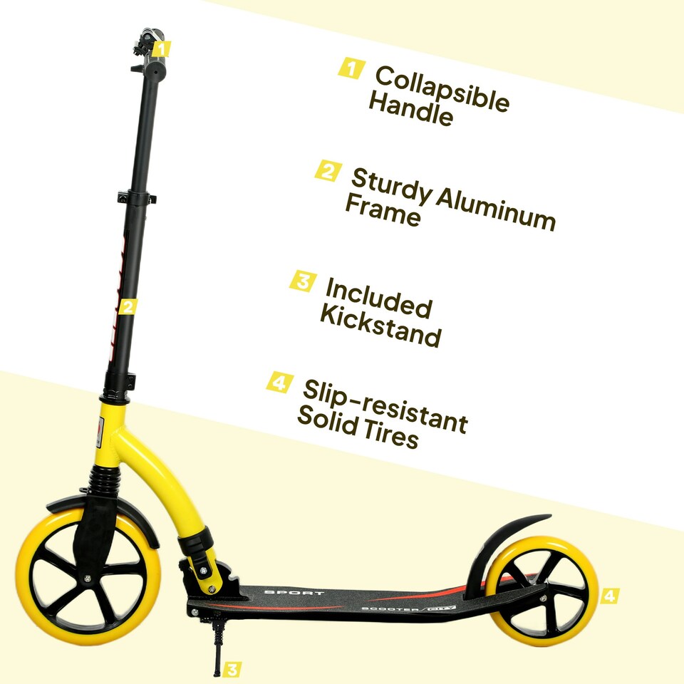 image 1 of HOMCOM Teens Adult Kick Scooter Foldable Adjust Aluminium For 14+ Yellow Yellow