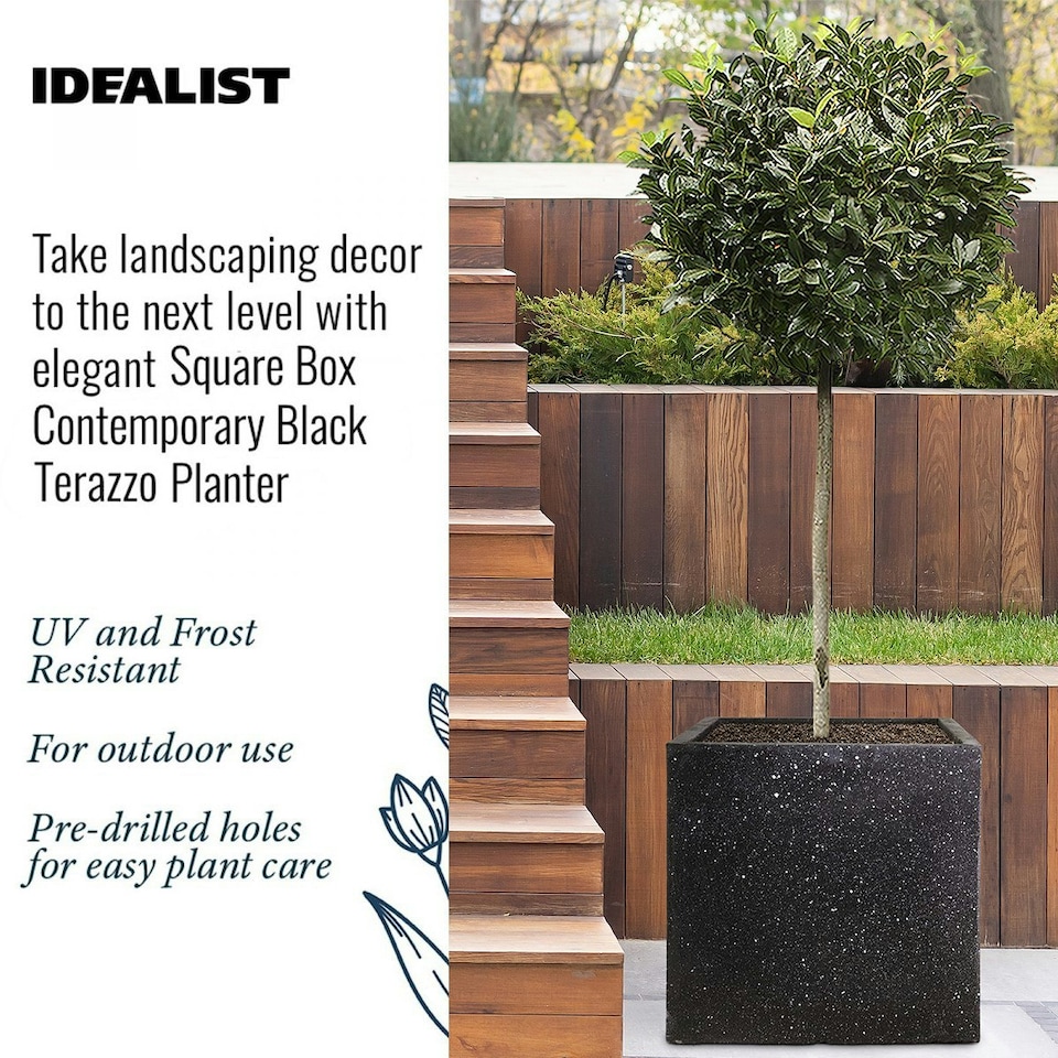 image 1 of Square Box Black Terazzo Light Concrete Garden Planter H50 L50 W50 cm, 128 ltrs Cap.