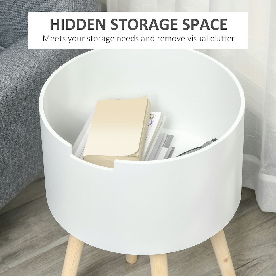 image 1 of HOMCOM Round Side Table Nightstand w/ Hidden Storage Space, Grey White