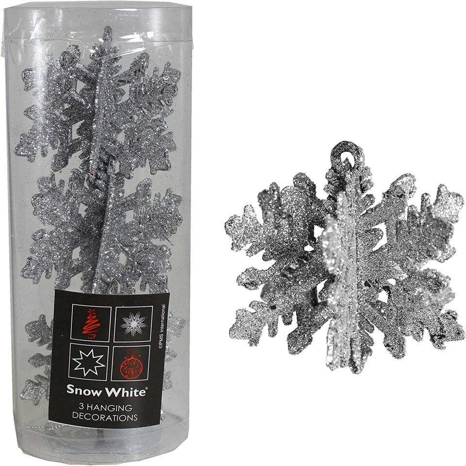 image 1 of Pack of 3 Hanging Silver Snowflake Christmas Decorations