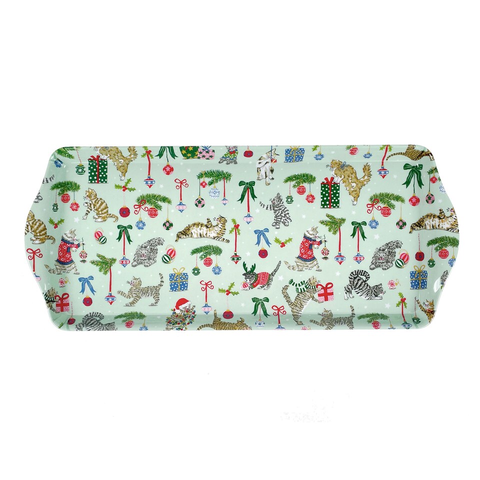 image 1 of Ulster Weavers Christmas Cats Tray - Small Seafoam