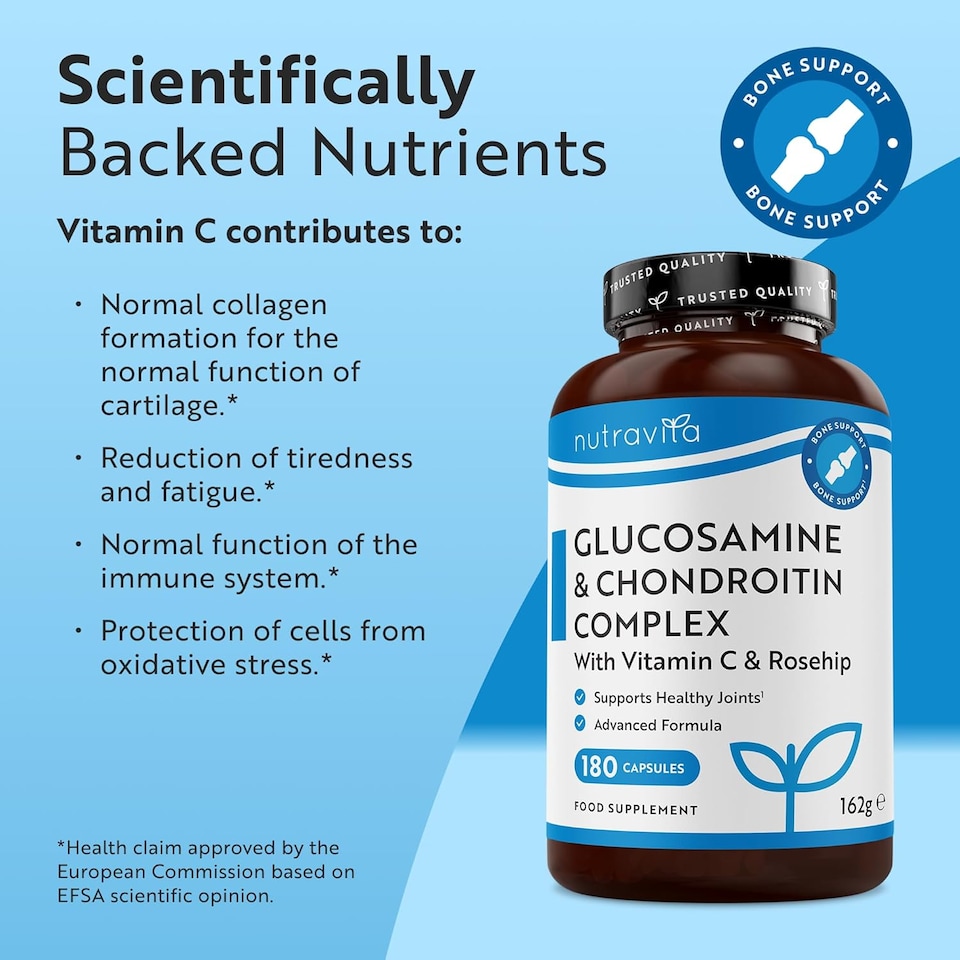image 1 of Nutravita Glucosamine and Chondroitin High Strength - 6-in-1 Complex with Added Vitamin C, Turmeric, Ginger & Rosehip - Made in The UK - 180 Capsules