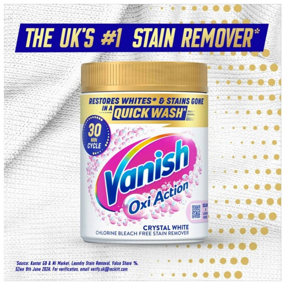 image 1 of Vanish Oxi Action Crystal White Powder Fabric Stain Remover & Whitener 3 x 1.5kg (total 4.5 kg) for white fabric tough stains