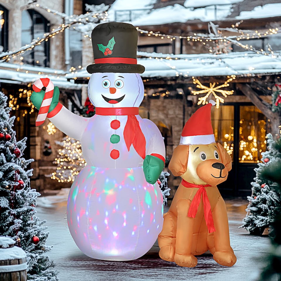 image 1 of Outsunny 6FT Christmas Inflatables Snowman & Dog with Built-in LED Lights and Flashing Light, Blow Up Christmas Inflatable Decoration for Indoor Outdoor Decor, Garden