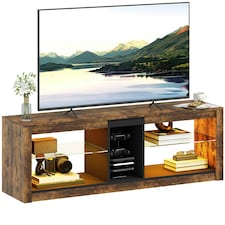 HOMCOM TV Stand, Entertainment Centre with LED Lights, Rustic Brown | Brown | 1